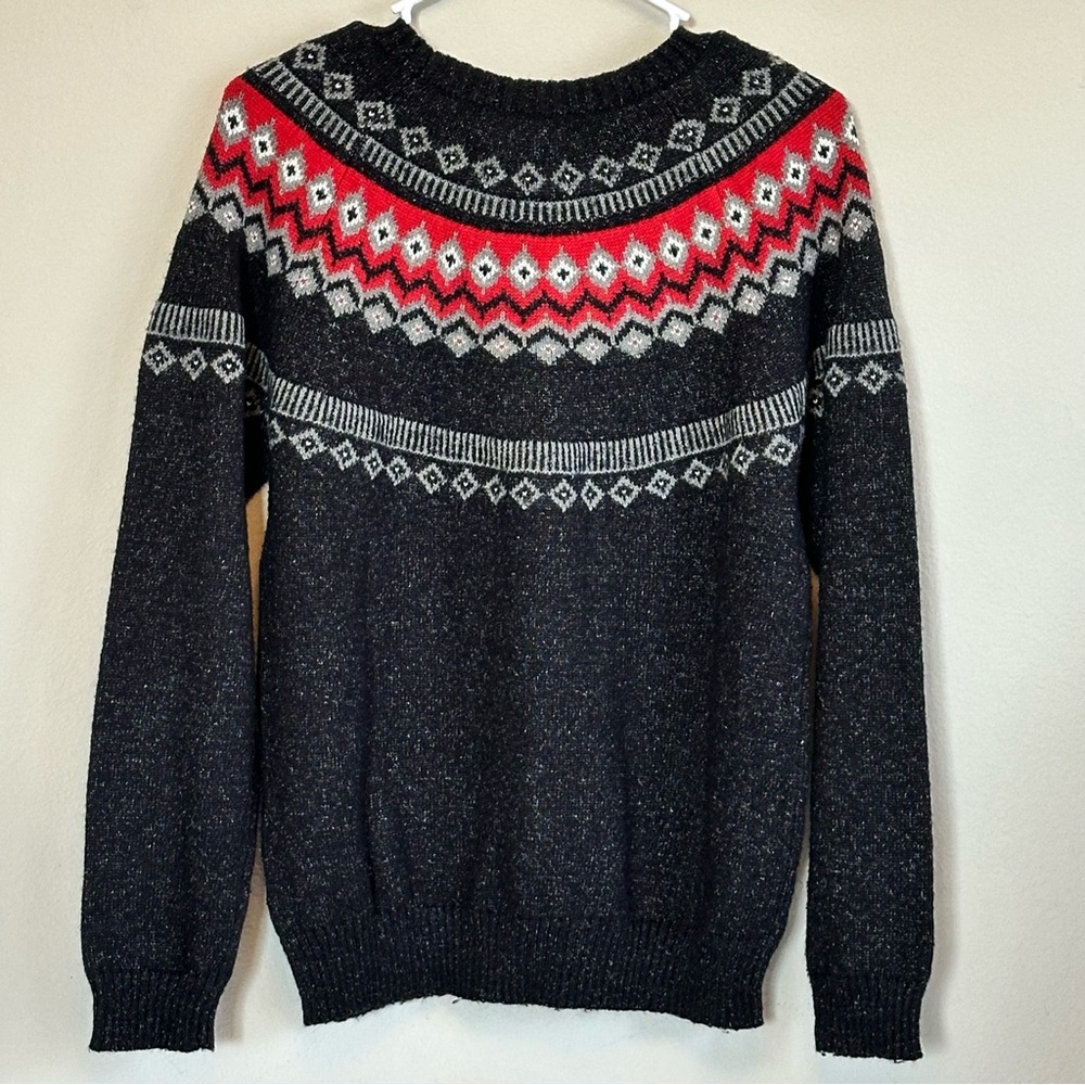 Weatherproof Black Red Fair Isle Sweater‎ Womens Medium